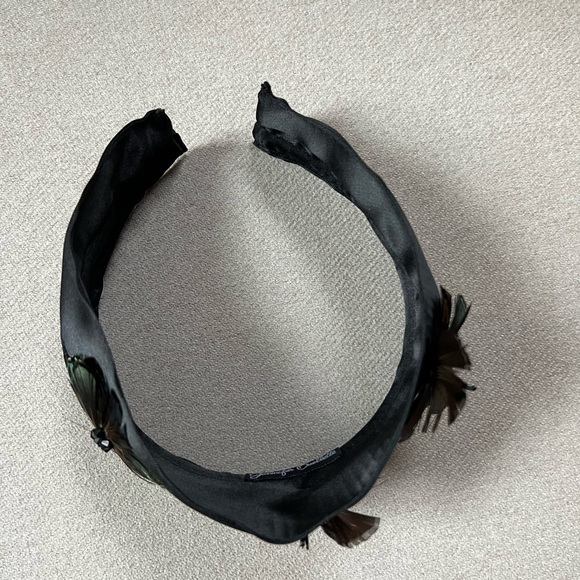 Jennifer Ouellette silk headband with feather flower details. main image 4